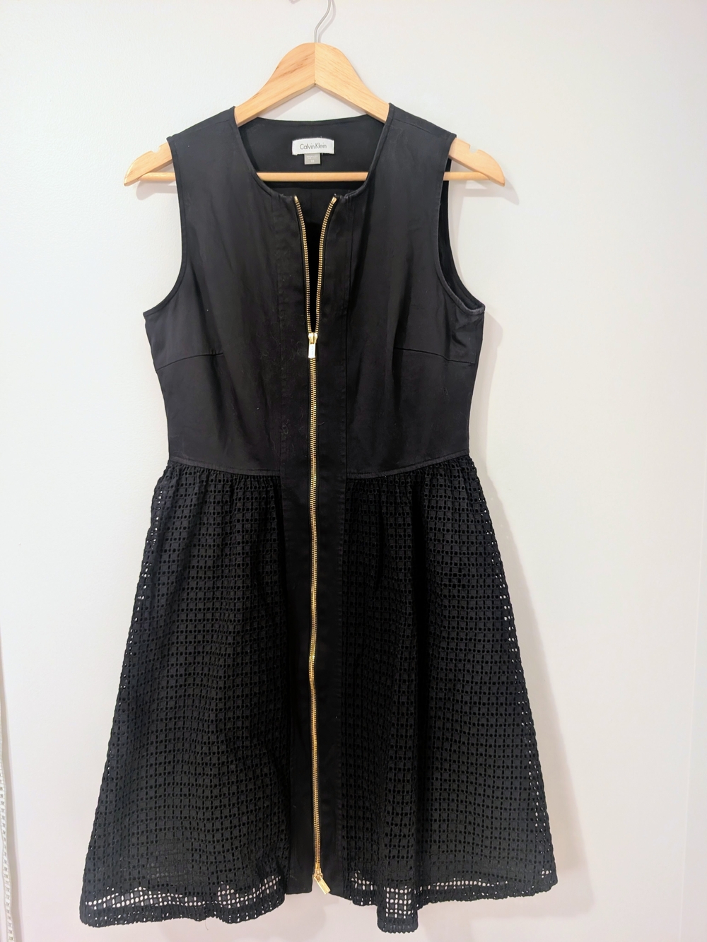 Calvin Klein Black Sleeveless Mini Dress with Gold Zip Front